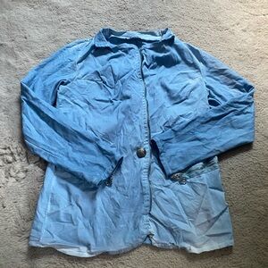 Gigi Moda Size Medium Cotton Jacket Blue Button Zipper Trim Pockets Collard